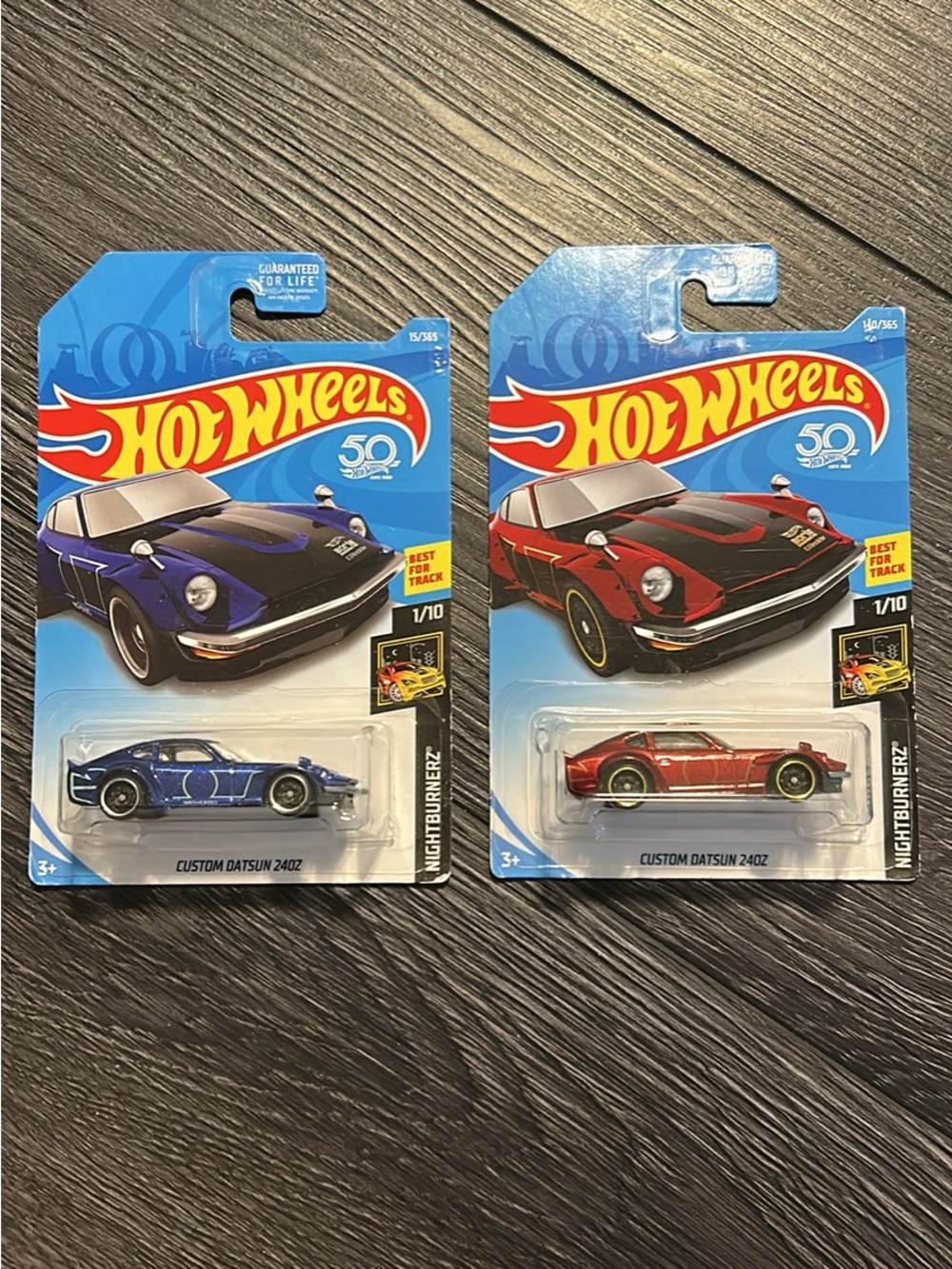 Hot Wheels Custom Datsun 240Z 50th Anniversary Nightburnerz Set of 2 Red, Blue